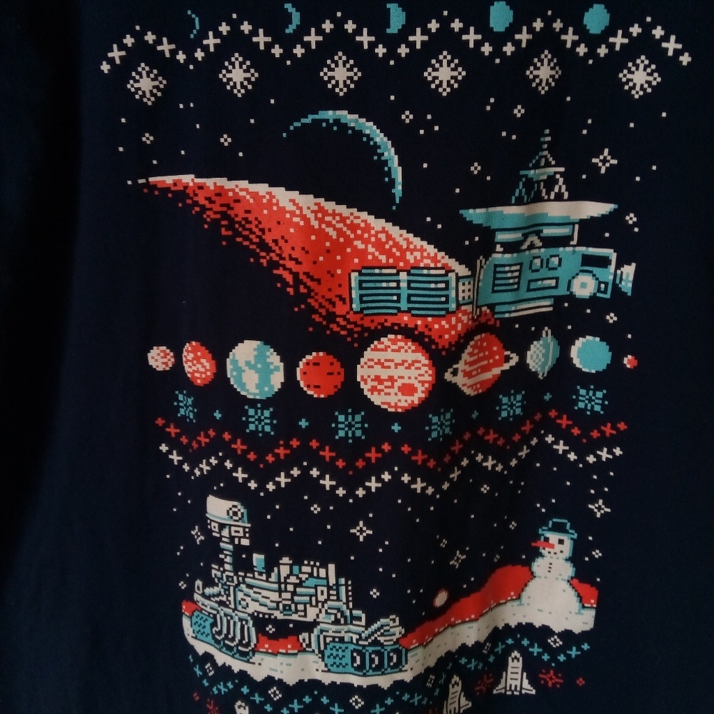 SPACE CHRISTMAS MENS LARGE SNOWMAN GRAPHIC T-SHIRT - Picture 6 of 8
